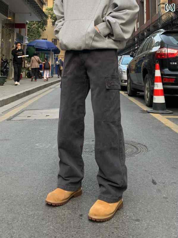 メンズ ファッション 服 男性用 オシャレ シンプル 大人 かっこいい ストリート クラスメイト レトロ ヴィンテージ ウォッシュ加工 ダメージ加工 ストレート アメリカン 通勤 デニム パンツ