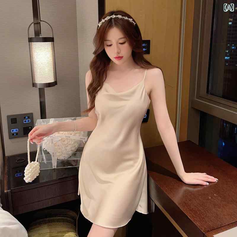 レディース ファッション オシャレアイテム 小物 女性用 シンプル 大人カワイイ 婦人服 女性用 ナイトドレス 薄手 冷感 無地 スイング カラー ネット スタイル パジャマ ホームウェア スカート