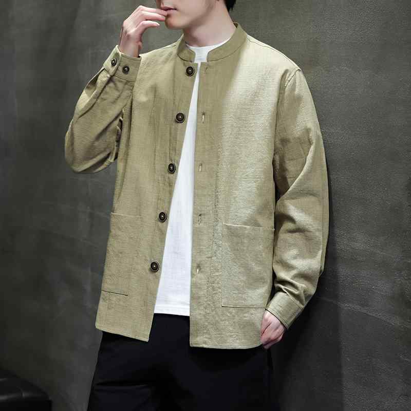 メンズ ファッション 服 男性用 オシャレ シンプル 大人 かっこいい ストリート ジャケット 薄手 スタンドカラー トップス 綿 リネン チュニック