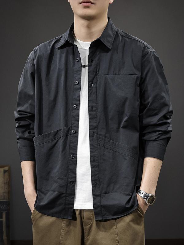 メンズ ファッション 服 男性用 オシャレ シンプル 大人 かっこいい ストリート レトロ 長袖 シャツ アウトドア ワークシャツ ゆったり カジュアル ジャケット(4)