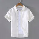 メンズ ファッション 服 男性用 オシャレ シンプル 大人 かっこいい 大きいサイズ ストリート 紳士服 ハイエンド ライト 高級 リネン 半袖 白 シャツ リネン 夏 通気性 ボタン リネンシャツ