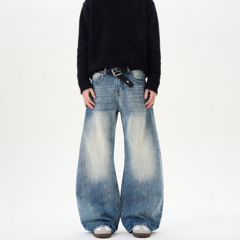 メンズ ファッション 服 男性用 オシャレ シンプル 大人 かっこいい ストリート レトロ ウォッシュ加工 オールド バンブー ジーンズ レ..