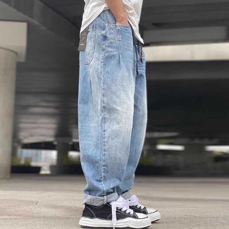 メンズ ファッション 服 男性用 オシャレ シンプル 大人 かっこいい ストリート ゆったり ウォッシュ加工 キャロット パンツ ストリート レトロ ワイドレッグ テーパード スケート ボード ジーンズ