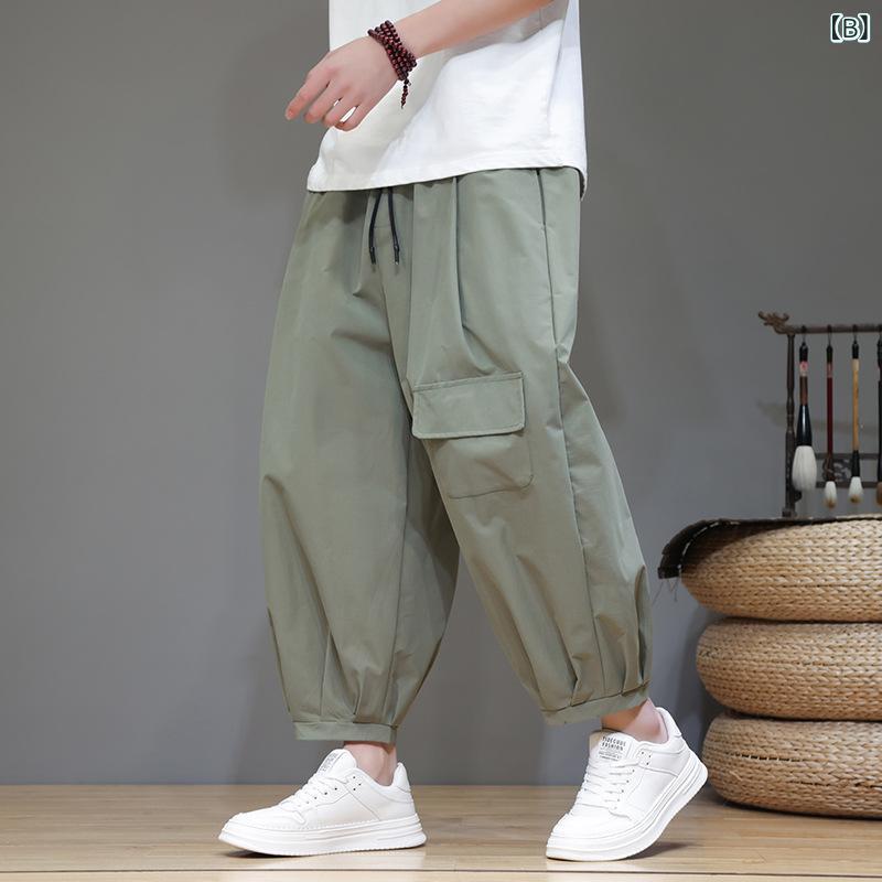メンズ ファッション 紳士服 パンツ 男性用 九分丈 夏 レジャー パンツ 大きめ ゆったり 軽量 通気性 ストレッチ カジュアル 普段使い アウトドア 3