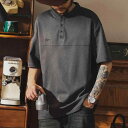 メンズ ファッション 服 男性用 オシャレ シンプル 大人 かっこいい 大きいサイズ ストリート 紳士服 アメリカン レトロ ヘンリー カラー 半袖 T シャツ カジュアル 夏 スタンドカラー ポロシャツ