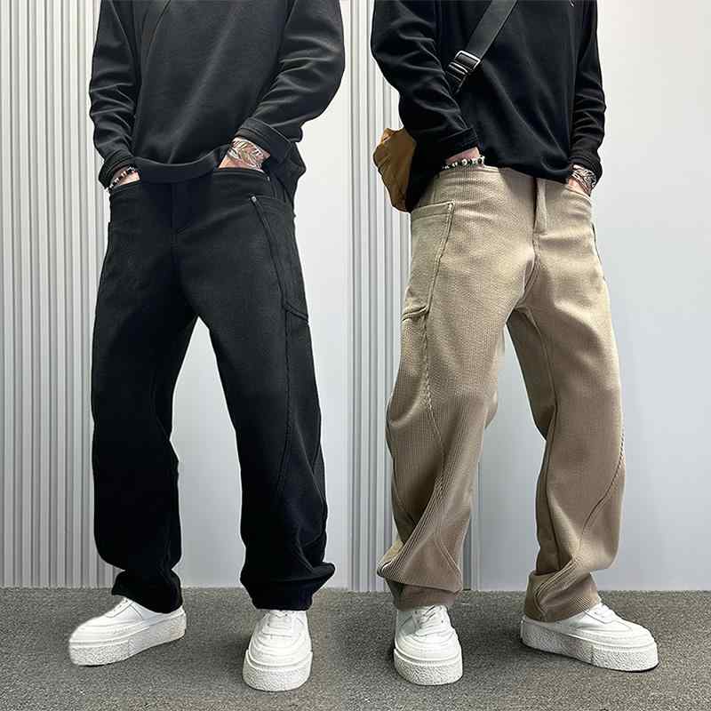メンズ ファッション 服 男性用 オシャレ シンプル 大人 かっこいい ストリート 秋　冬コーデ アメリカン マルチ ポケット ハイエンド 無地 ストレート レッグ カジュアル パンツ ゆったり ステッチ ワイド(4.0)