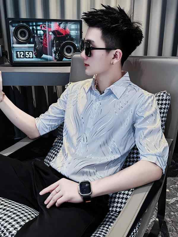メンズ ファッション 服 男性用 オシャレ シンプル 大人 かっこいい ストリート 七分袖 シャツ スリムフィット 冷感 半袖 ハイエンド ミッド スリーブ 服