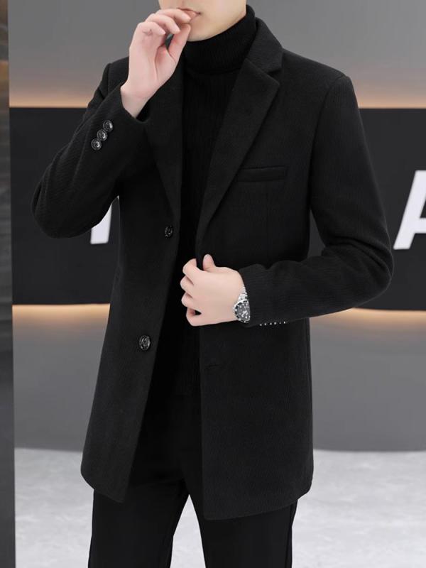 乐天商城 - メンズ ファッション 服 男性用 オシャレ シンプル 大人 かっこいい ストリート スーツ カラー ウール コート ミドル丈 韓国スタイル スリムフィット ウィンドブレーカー ハイエンド カジュアル 無地 ジャケット