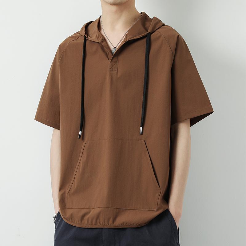 メンズ ファッション 服 男性用 オシャレ シンプル 大人 かっこいい ストリート 秋コーデ 薄手 フード付き 半袖 スポーツ スウェット シャツ フード付き 半袖 シャツ