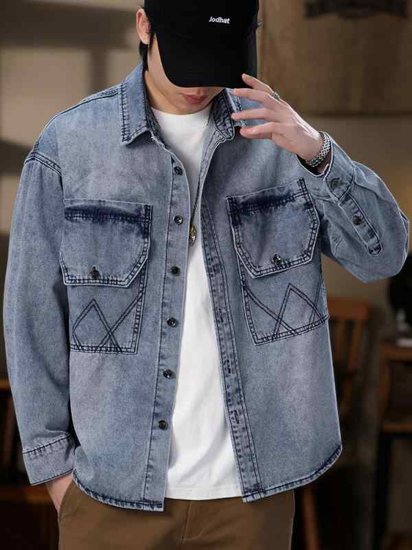 メンズ ファッション 服 男性用 オシャレ シンプル 大人 かっこいい ストリート 秋冬コーデ アメリカン 長袖 デニム シャツ カジュアル ゆったり アウター ウェア シャツ レトロ ワークウェア ジャケット