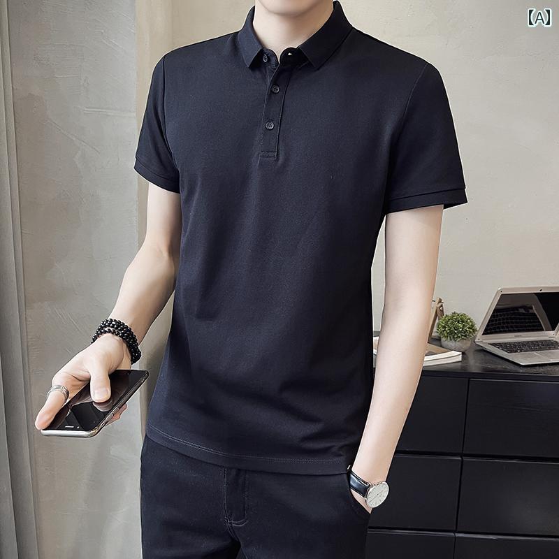 メンズ ファッション 服 男性用 オシャレ シンプル 大人 かっこいい ストリート 秋コーデ シルケットパール コットン 半袖 ポロ シャツ スリム 無地 襟付 半袖 シャツ