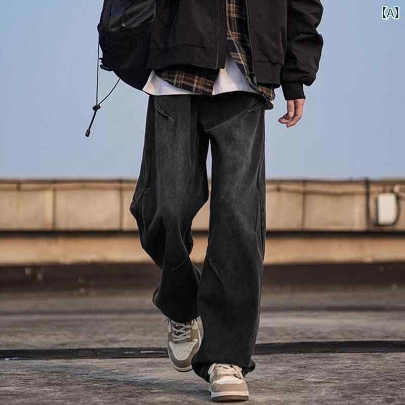 リコットのメンズ ファッション 紳士服 パンツ 男性用 デニム 春　秋 レトロ ビンテージ風 ゆったり ワイドレッグ ストレート カジュアル レジャー 普段使い 通勤｜アングル2