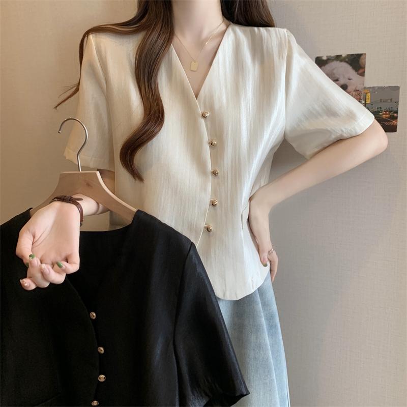 短袖 - 秋コーデ レディース ファッション 半袖 シャツ トップス ハイエンド 大きいサイズ Vネック シフォンブラウス