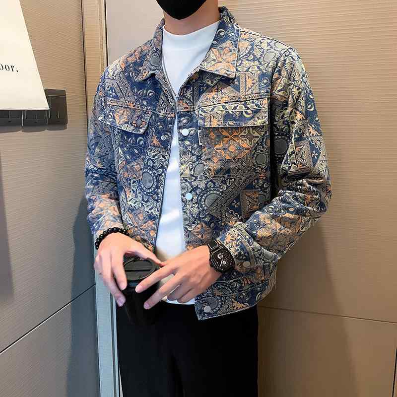 メンズ ファッション 服 男性用 オシャレ シンプル 大人 かっこいい ストリート 秋　冬コーデ デニム ジャケット クールプリント シャツ トップス