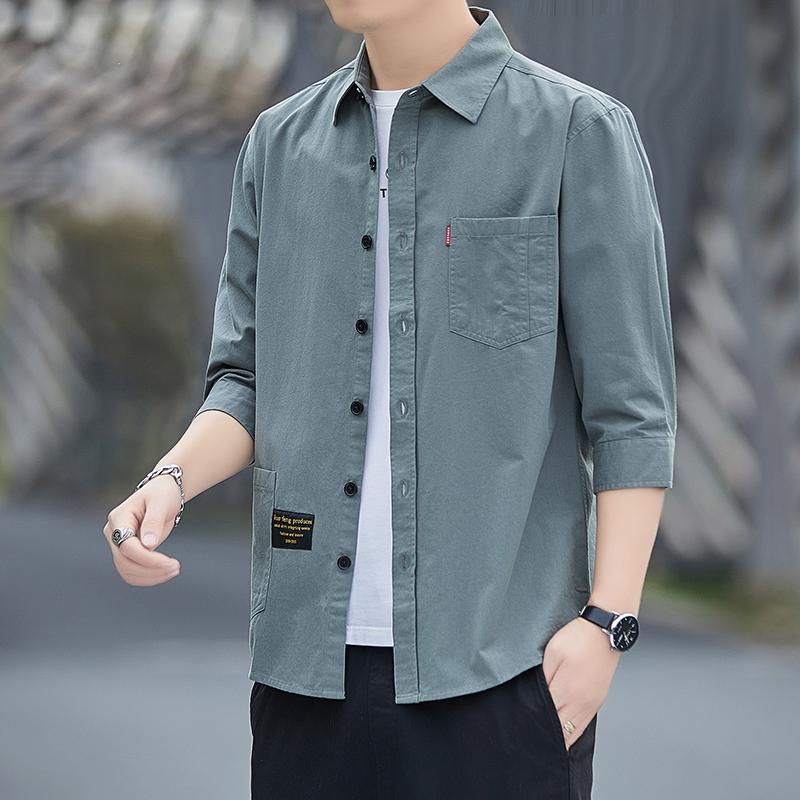 メンズ ファッション 服 男性用 オシャレ シンプル 大人 かっこいい ストリート 七分袖 綿 シャツ 薄手..