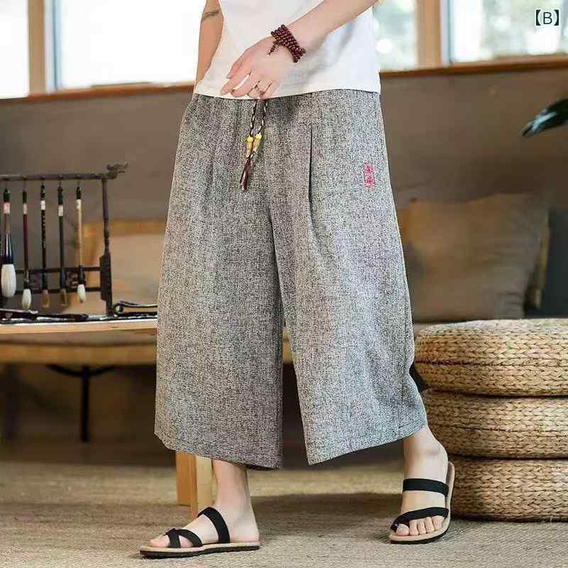 メンズ ファッション 服 男性用 オシャレ シンプル 大人 かっこいい ストリート リネン パンツ カジュアル クロップド パンツ 大きいサイズ コットン リネン パンツ