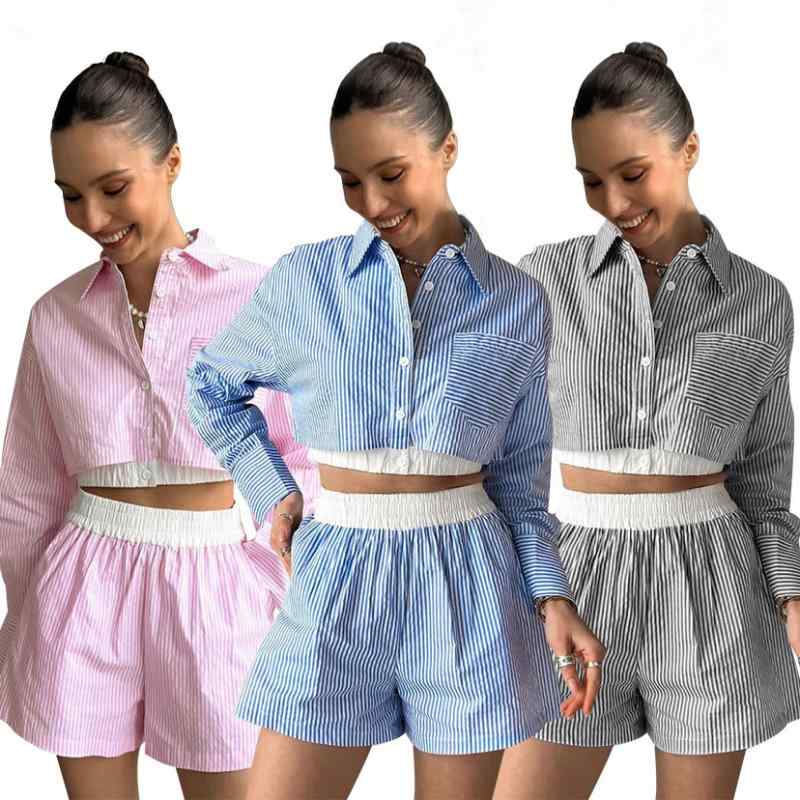 レディース ファッション 服 オシャレ カワイイ 女性用 シンプル ストライプ シャツ パンツ ツーピース