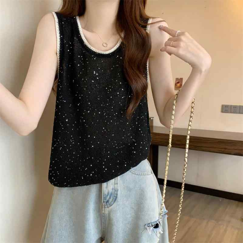 秋コーデ レディース ファッション 大きいサイズ ゆったり お 光沢 キャミソール 女性用 ニット ノースリーブ トップス