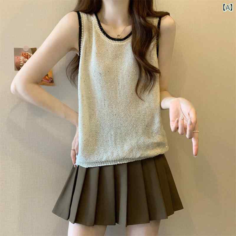 秋コーデ レディース ファッション 大きいサイズ ゆったり お 光沢 キャミソール 女性用 ニット ノースリーブ トップス