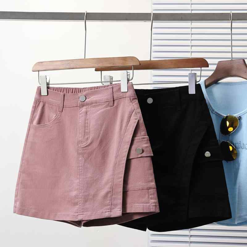 秋コーデ レディース ファッション 大きいサイズ デニム パンツ 女性用 スリミング 伸縮性 ストレッチ ストレッチ ハイウエスト Aライン スカート ハーフ