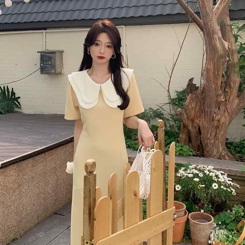 Other - 秋コーデ レディース ファッション 大きいサイズ フレンチ ウエスト Aライン ベビー カラー ロング スカート 女性用 お スリム ドレス