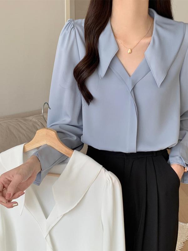 秋コーデ レディース ファッション 女性用 春 ハイエンド シフォン シャツ スリム スタイル Vネック トップス