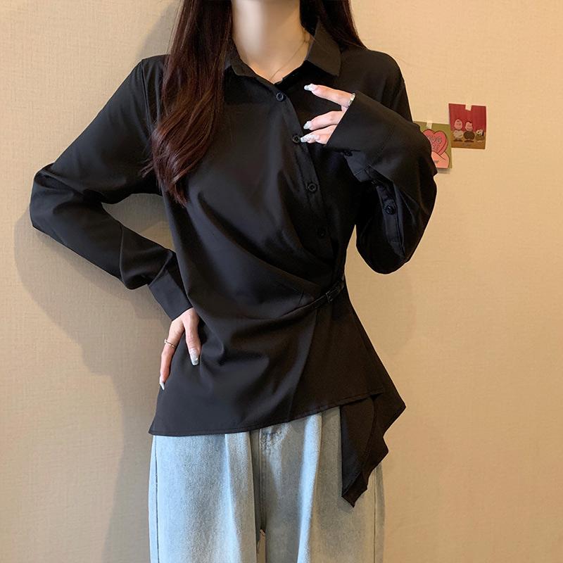 秋コーデ レディース ファッション 春 スリム 長袖 シャツ ジャケット ブラック ウエスト スタイリッシュ トップス