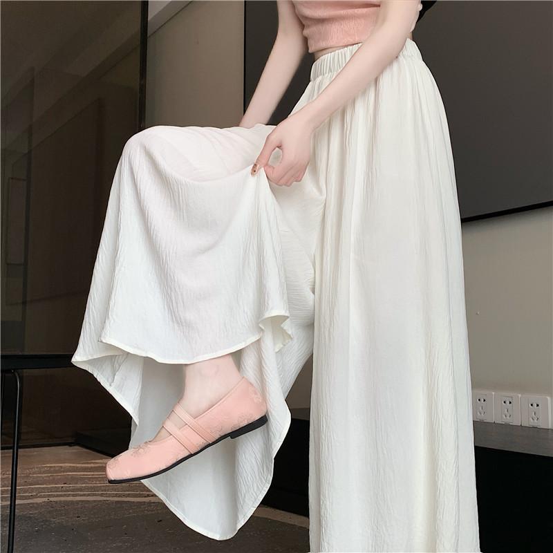 秋コーデ レディース ファッション 大きいサイズ シフォン ワイドレッグ スカート パンツ 細身 スタイル スリム ゆったり 白 カジュアル