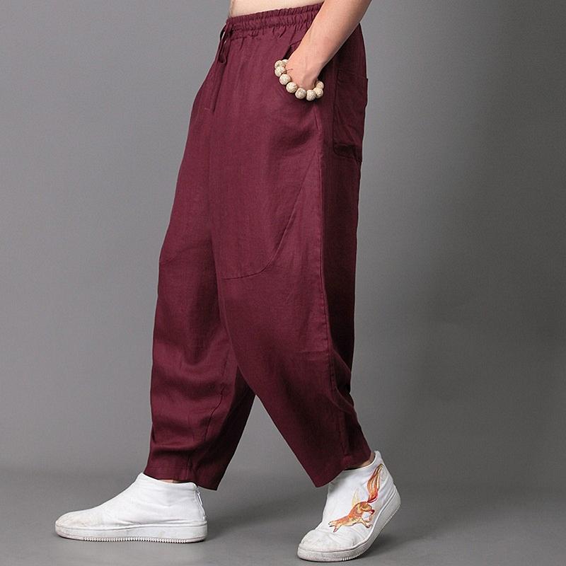 メンズ ファッション 服 男性用 オシャレ シンプル 大人 かっこいい ストリート 秋　冬コーデ リネン ワイド レッグ パンツ ミャンマー ゆったり 大きいサイズ レトロ パンツ 通気性 薄手