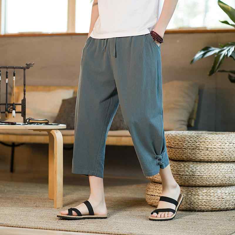 メンズ ファッション 服 男性用 オシャレ シンプル 大人 かっこいい ストリート コーデ コットン リネン クロップド パンツ 薄手 カジュアル リネン パンツ 大きいサイズ パンツ ゆったり ボタン パンツ