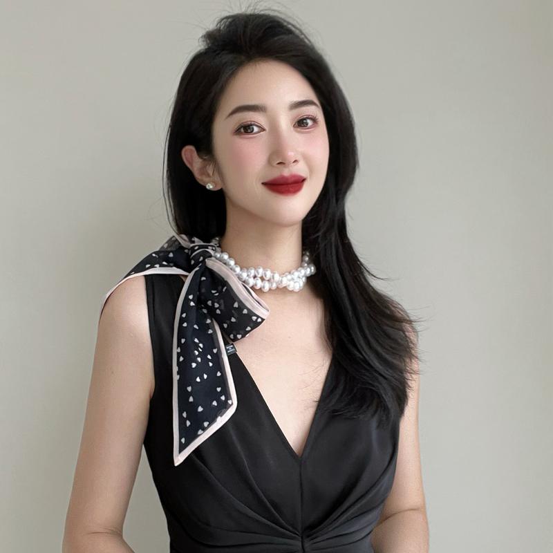 秋コーデ レディース ファッション パール スカーフ ネックレス シャツ スーツ ネクタイ ネック オーナメント ストラップ ハイエンド ハイエンド