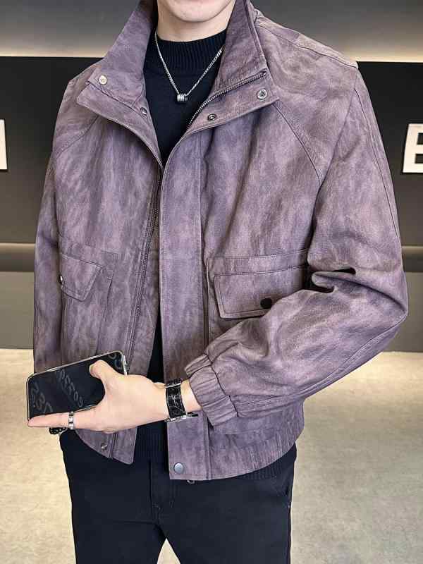 メンズ ファッション 服 男性用 オシャレ シンプル 大人 かっこいい ストリート コーデ アメリカン PUレザー ジャケット カジュアル スタンドカラー コート(4.0)