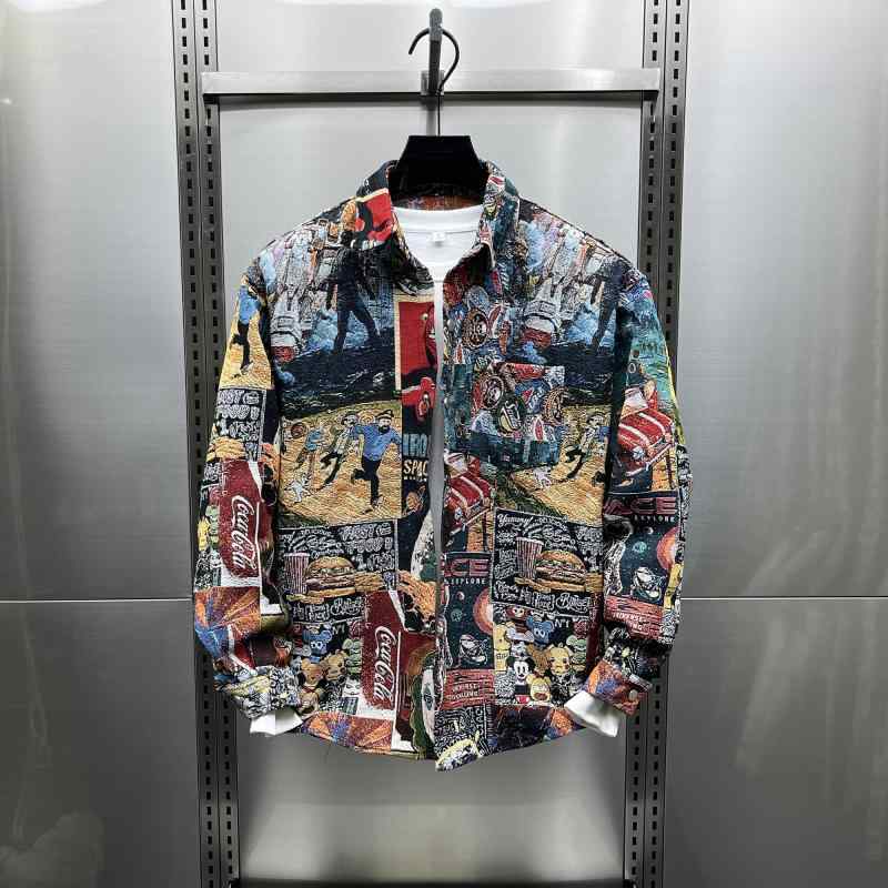 メンズ ファッション 服 男性用 オシャレ シンプル 大人 かっこいい ストリート コーデ アメリカン レトロ ジャカードペイント シャツ ジャケット カジュアル ジャケット