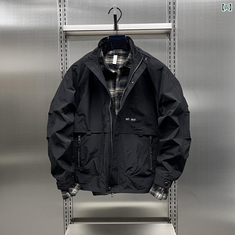 メンズ ファッション 服 男性用 オシャレ シンプル 大人 かっこいい ストリート コーデ スタンドカラー ジャケット 薄手 快適 トップス ワークウェア ジャケット