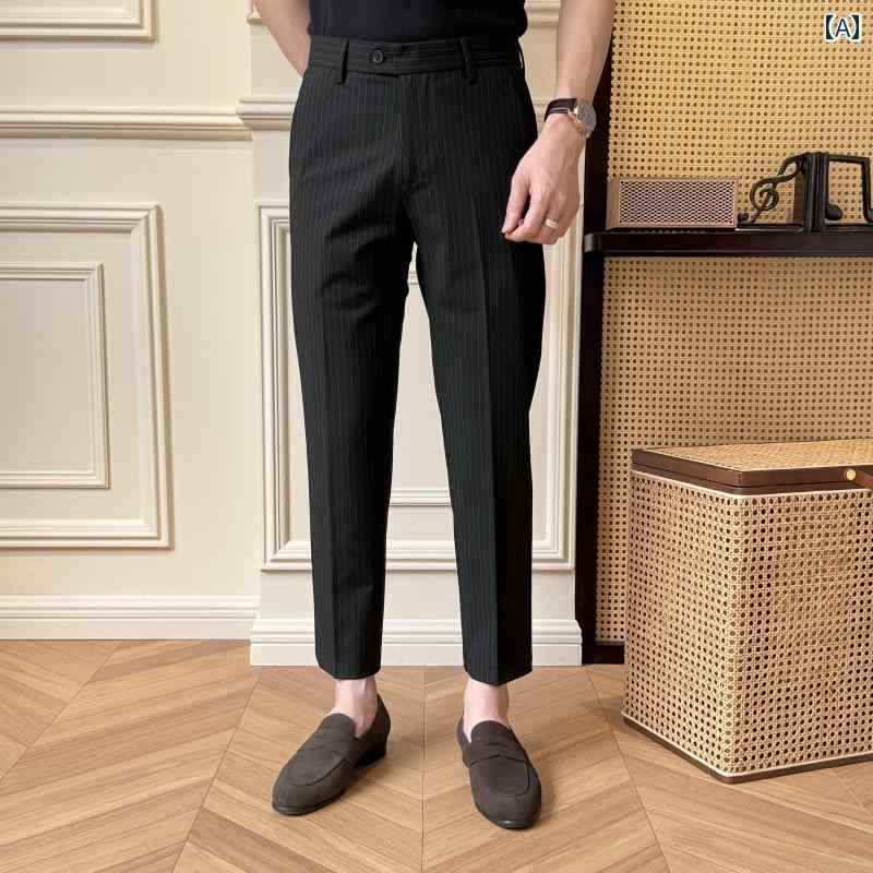 メンズ ファッション 服 男性用 オシャレ シンプル 大人 かっこいい 大きいサイズ ストリート 紳士服 夏 ハイエンド ストライプ パンツ ハイエンド スリム カジュアル パンツ