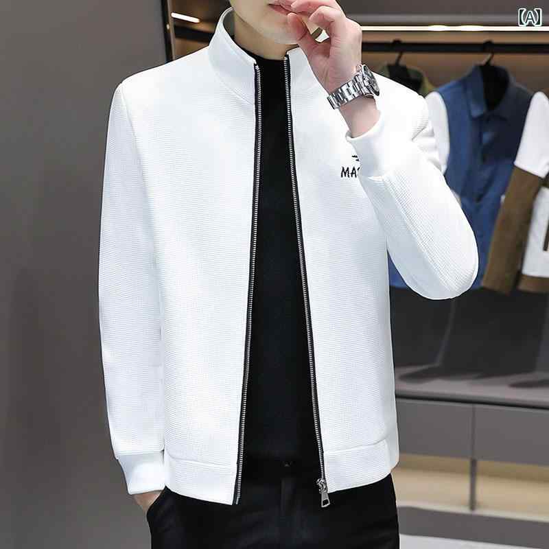 秋　冬コーデ メンズ ファッション 服 男性用 オシャレ シンプル 大人 かっこいい ストリート スタンドカラー ジャケット カーディガン トップス スリム