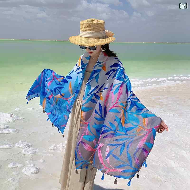 レディース ファッション 小物 オシャレ アイテム ショール マフラー ケープ ストール 季節物 グラデーション リーフ ショール スカーフ エスニック ビーチ タオル