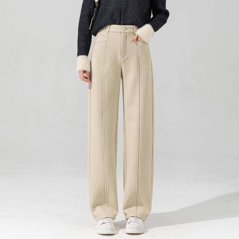 秋コーデ レディース ファッション ナロー シックル パンツ 秋冬 ウール ワイドレッグ ハイウエスト ベージュストレート