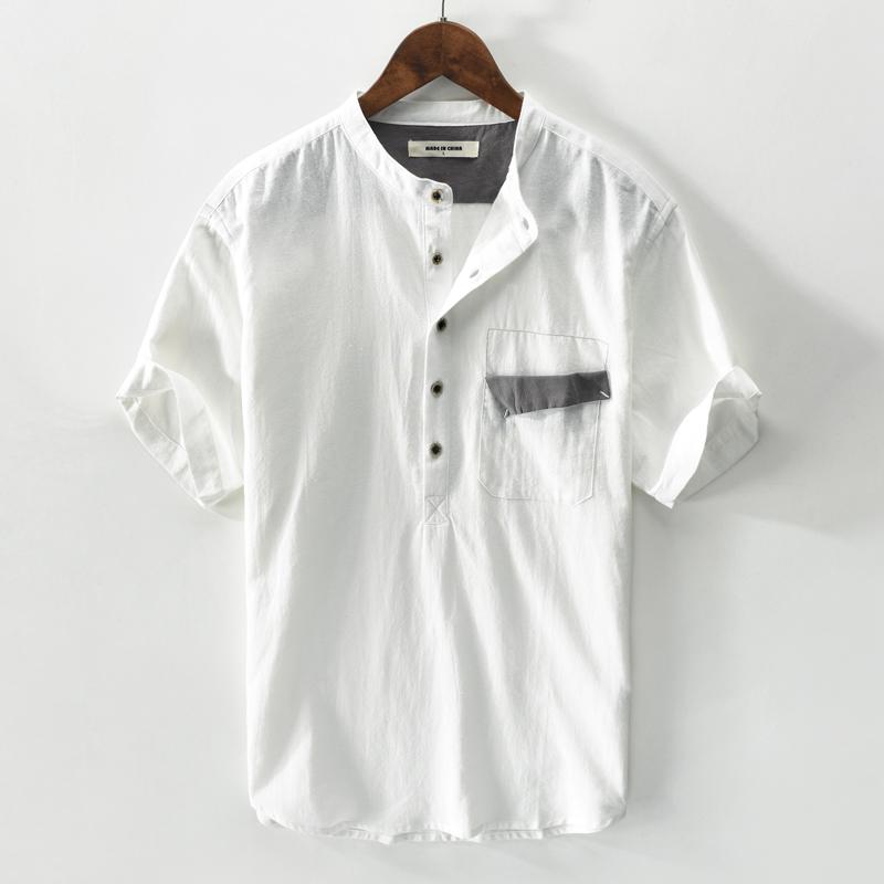 メンズ ファッション 服 男性用 オシャレ シンプル 大人 かっこいい 大きいサイズ ストリート 紳士服 半袖 T シャツ レトロ リネン T シャツ 通気性 Vネック コットン リネン スタンドカラー トップス 薄手