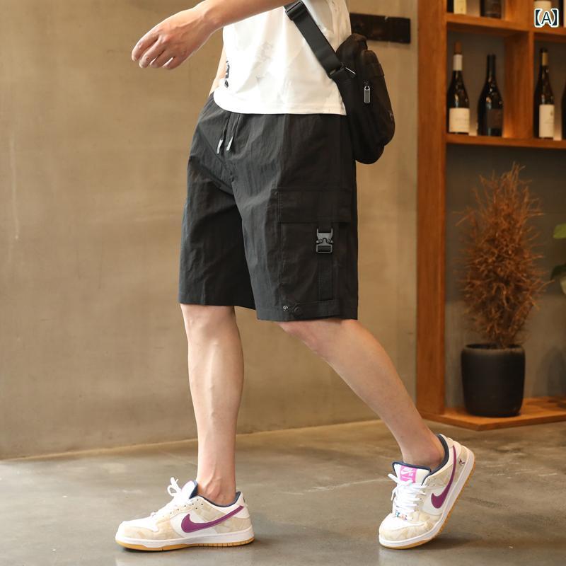 メンズ ファッション 服 男性用 オシャレ シンプル 大人 かっこいい 大きいサイズ ストリート 紳士服 カーゴ ズボン 夏 ブラック 冷感 清 ストレート カジュアル 五分丈 パンツ