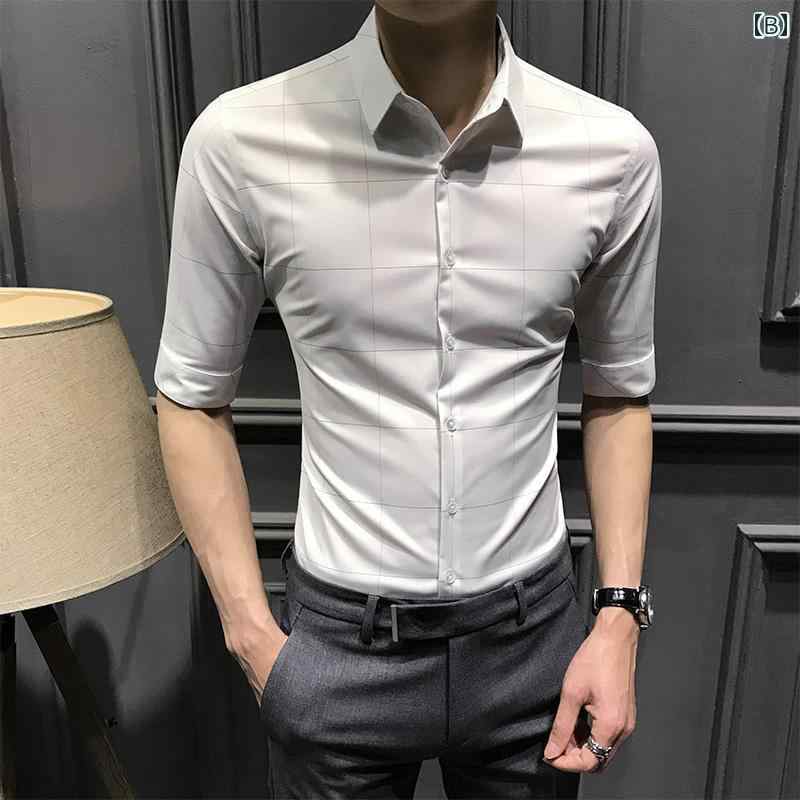 メンズ ファッション 服 男性用 オシャレ シンプル 大人 かっこいい 大きいサイズ ストリート 紳士服 夏 チェック シャツ スタイル ノー アイロン ビジネス シャツ ミッド スリーブ シャツ カジュアル スリム 半袖 トップス