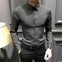 メンズ ファッション 服 男性用 オシャレ シンプル 大人 かっこいい 大きいサイズ ストリート 紳士服 グレー 長袖 シャツ 抗シワ スリム シャツ カジュアル ビジネス シャツ