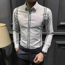 メンズ ファッション 服 男性用 オシャレ シンプル 大人 かっこいい 大きいサイズ ストリート 紳士服 ハイエンド ストライプカラー ブロック シャツ 長袖 カジュアル スリム シャツ ビジネス シャツ