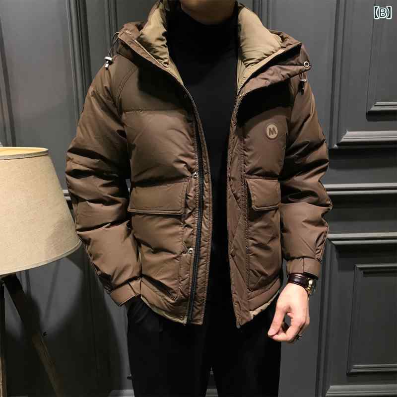 メンズ ファッション 服 男性用 オシャレ シンプル 大人 かっこいい 大きいサイズ ストリート 紳士服 厚手 ダウンジャケット PU ジャケット ハイエンド フード付き アウター