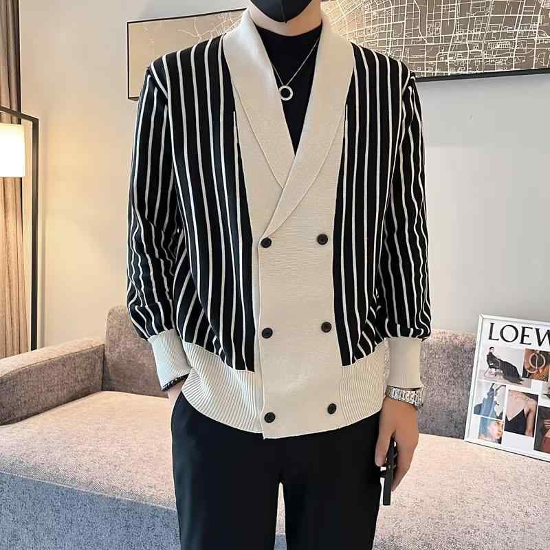 Rakuten - 春 コーデ メンズ 用 服 シンプル ファッション オシャレ 大人 かっこいい 大きいサイズ ストリート 紳士服 Vネック カーディガン セーター ゆったり アウターウェア ストライプ セーター