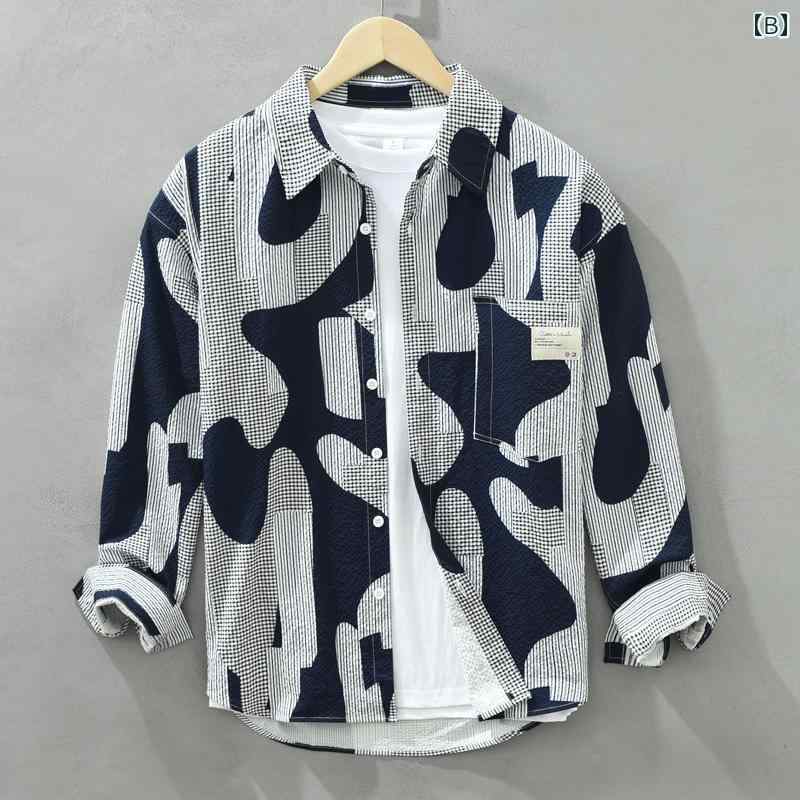 メンズ ファッション 服 男性用 オシャレ シンプル 大人 かっこいい 大きいサイズ ストリート 紳士服 プリント 長袖 シャツ カジュアル シャツ ジャケット
