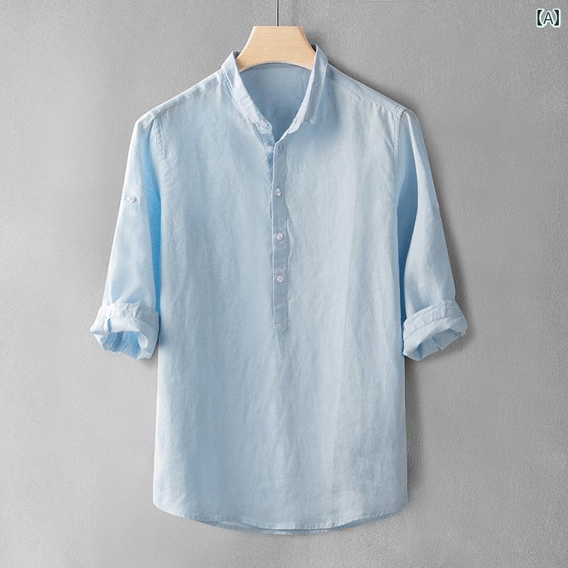 メンズ ファッション 服 男性用 オシャレ シンプル 大人 かっこいい 大きいサイズ ストリート 紳士服 夏 スモール リネン 半袖 シャツ フル リネン 半袖 シャツ 通気性 綿 リネン 半袖 トップス