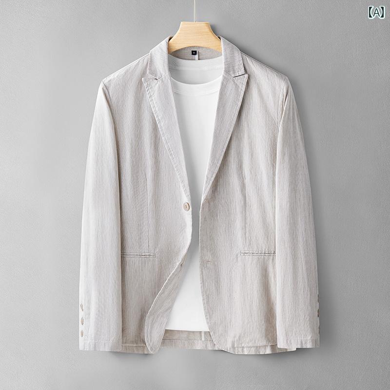 メンズ ファッション 服 男性用 オシャレ シンプル 大人 かっこいい 大きいサイズ ストリート 紳士服 夏 薄手 リネン スーツ カジュアル シングル スーツ 通気性 綿 リネン ビジネス スーツ ジャケット