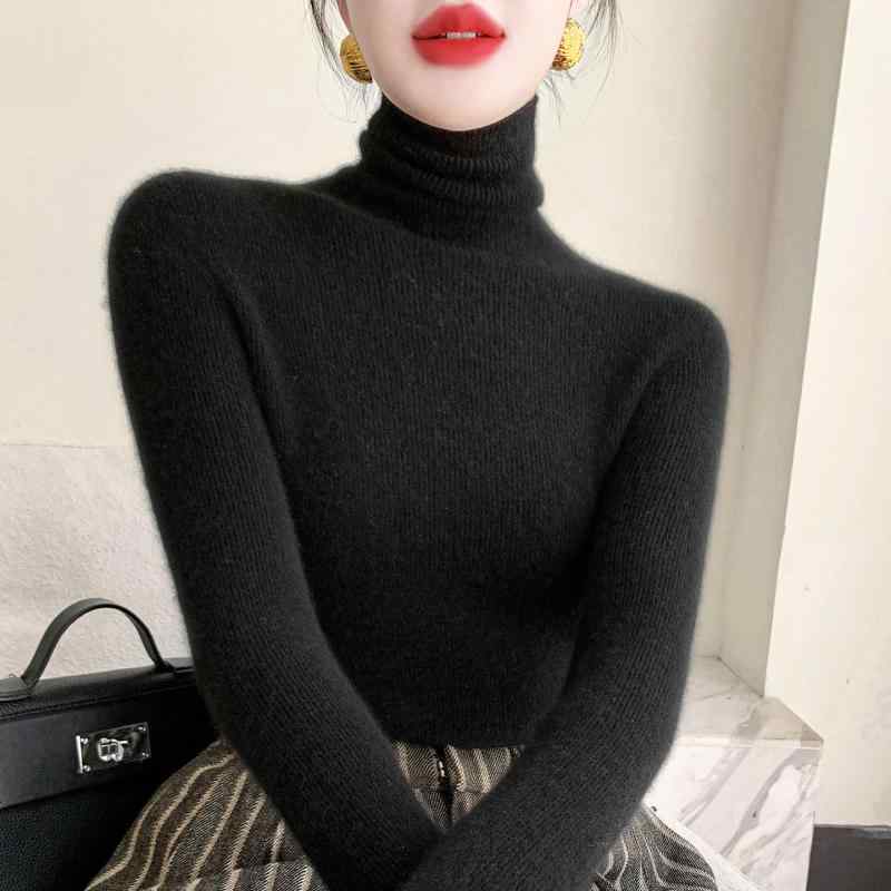 レディース 大人 きれいめ シンプル 上品 着回し ベーシック カジュアル ナチュラル ロングシーズン ブラック タートルネック セーター スリムフィット 着映え コート ベースレイヤー シームレス ニット ウェア