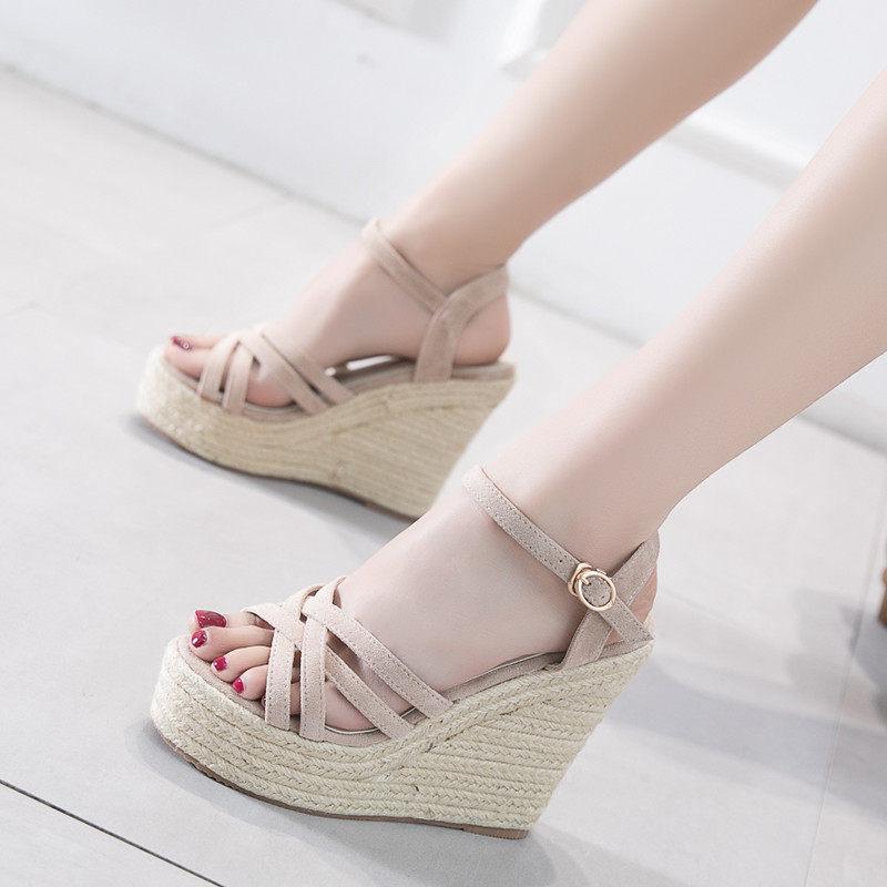 レディース シューズ 靴 ブーツ パンプス サンダル オシャレ 小物 アイテム EUサイズ表記 女性用 ウェッジサンダル 夏 防水 靴 ハイヒール 一文字 バックル シューズ(4.0)